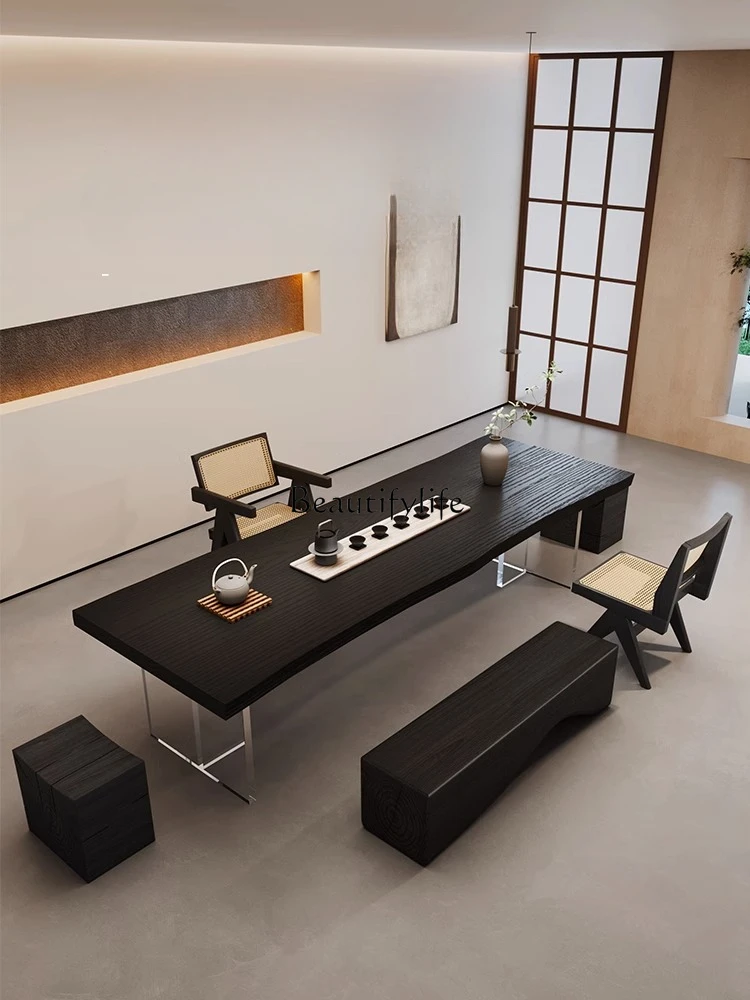 

Стол из твердой древесины, тихий, насыщенный, карбонизированный черный большой чайный столик B & B, простой домашний чайный столик