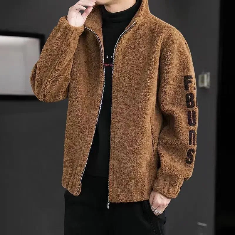 2023 Autumn and Winter New Classic Fashion Plus Fleece Stand Collar Coat Men's Casual Loose Warm Comfortable Large Size Jacket