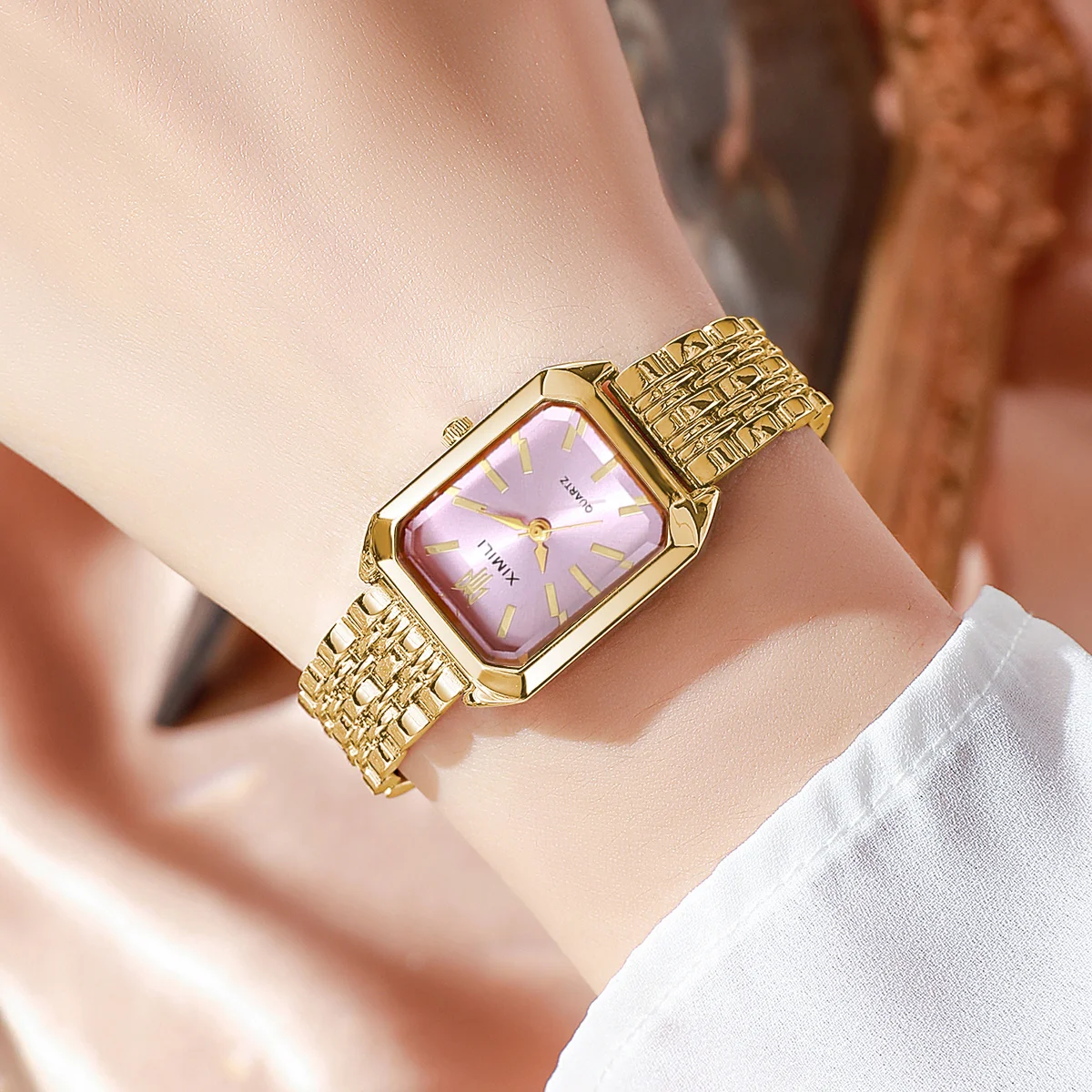 4PCS/Set Fashion Rectangle  Women Watches Quartz Watch Luxury Stainless Steel Band Wristwatches Reloj Mujer Clock（Without Box） 6