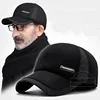 New Warm Mens Winter Wool Baseball Cap Ear Flaps Brand Snapback Hats Thicken Cotton Fitted Cap Gorra Hombre Trucker Cap 2