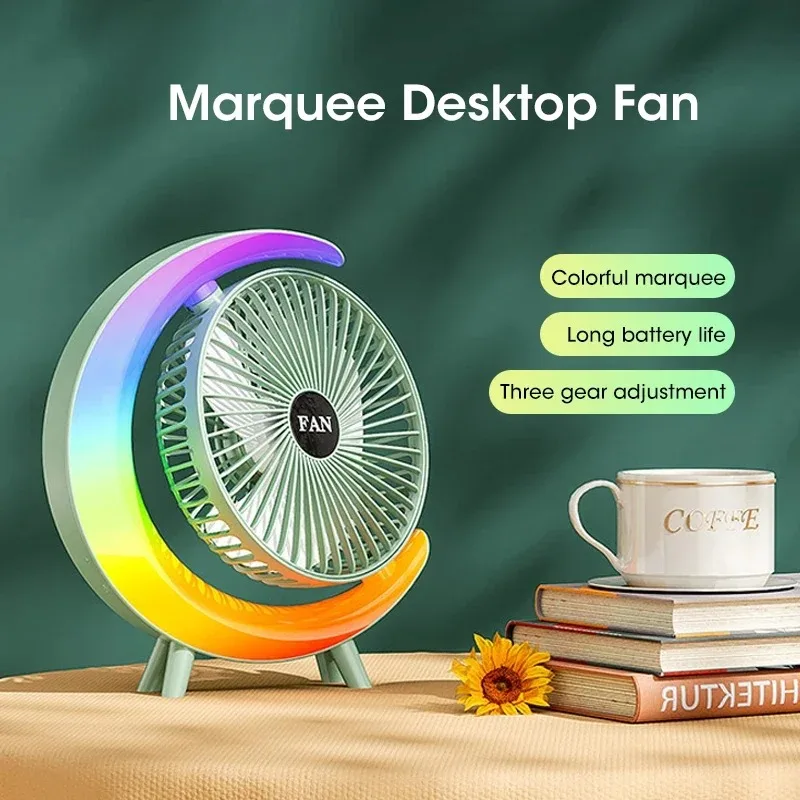 USB RGB 조명 선풍기 사무실 데스크톱 각도 조절 가능, 야외 휴대용 학생 기숙사 소형 선풍기, 3 단 바람, 신제품