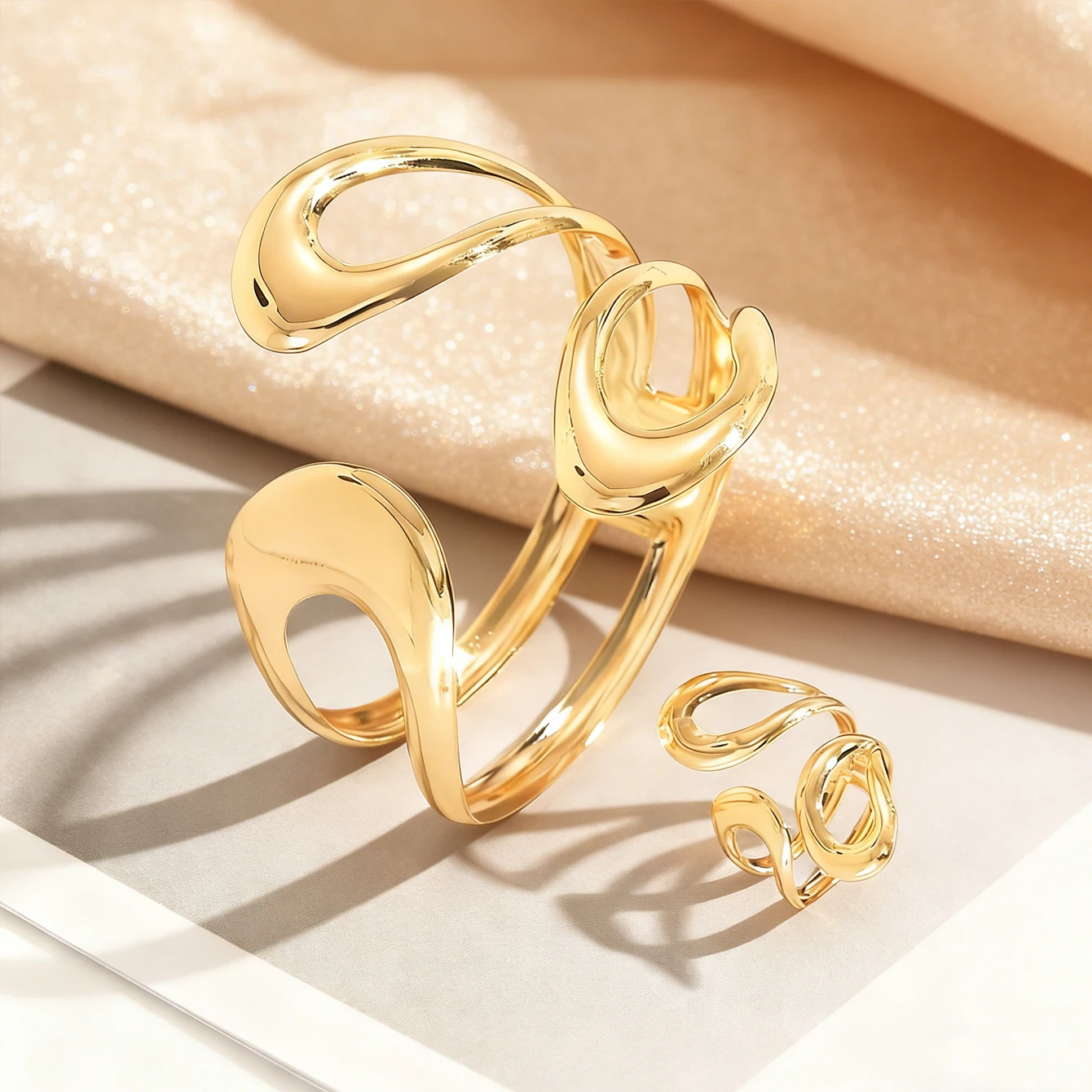 1 set of fashionable exaggerated bracelets, personalized bracelets, women's open hip-hop irregular alloy rings 5