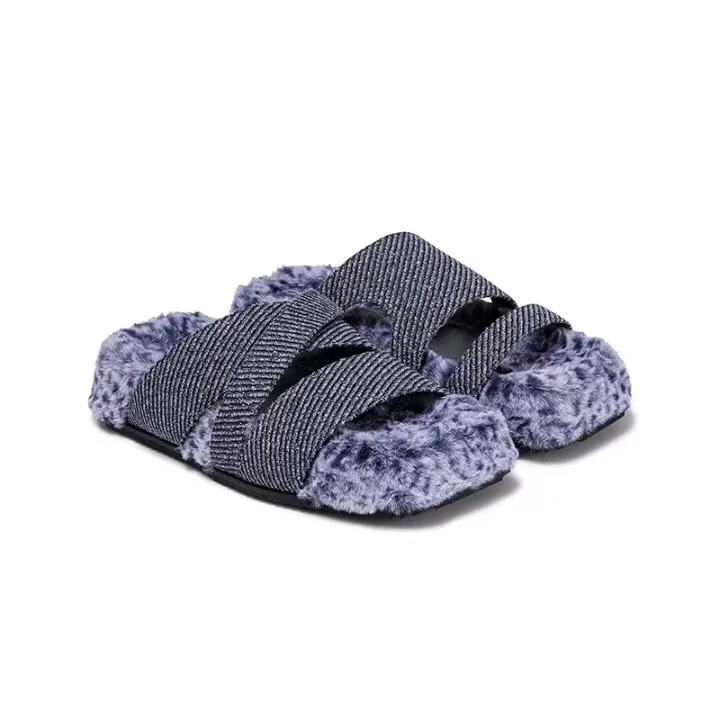 Open Toe Irregular Plush Slippers, Simple and Thick Sole, Versatile for External Wear, One Step Plush Shoes