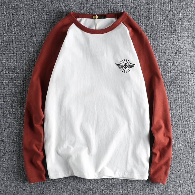 

2022 Autumn and Winter New Double-sided Letter Printing Long-sleeved T-shirt Men's Washed and Brushed Retro Trend Raglan Sleeves