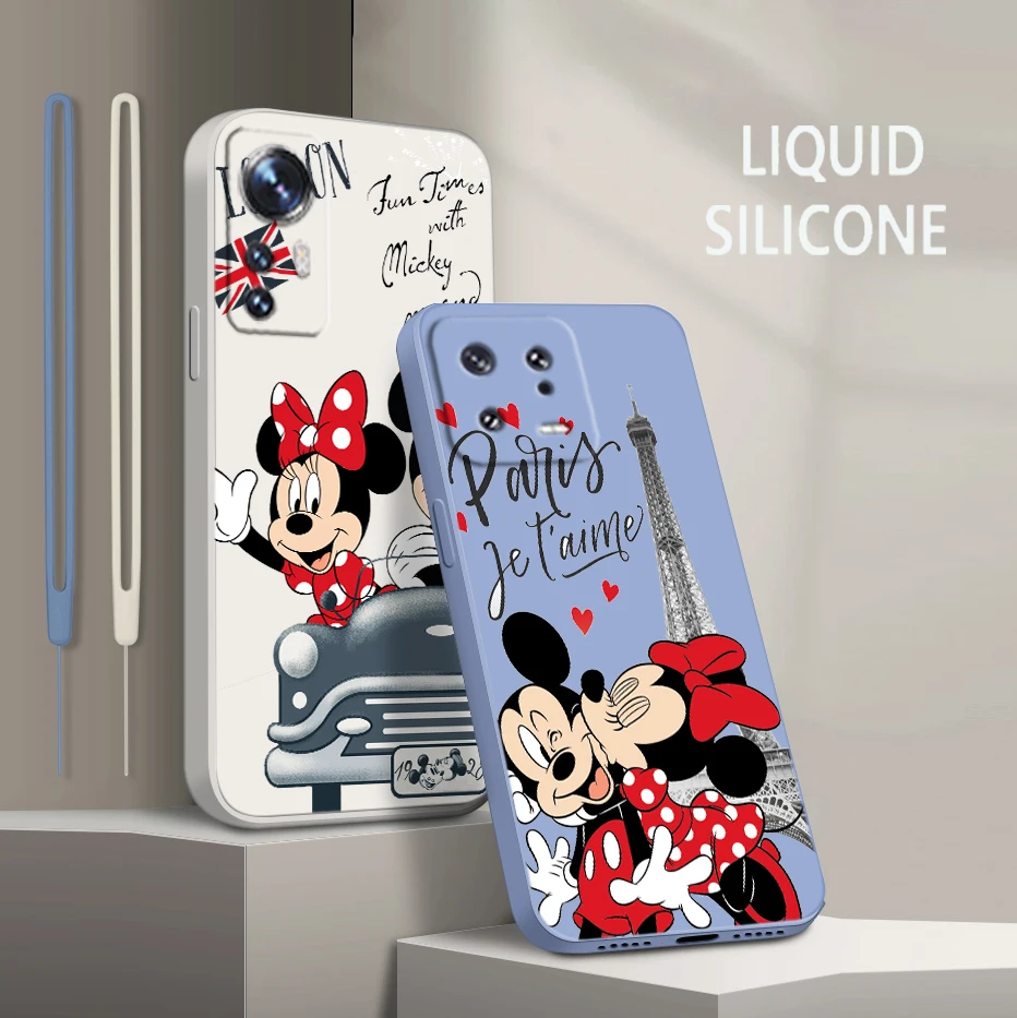 Cartoon Mickey London Per Xiaomi Mi 13 12 12T 11 11T 10 10T 9 9Se Lite Pro Ultra A3 Silicone Soft Liquid Rope Phone Case Fundas