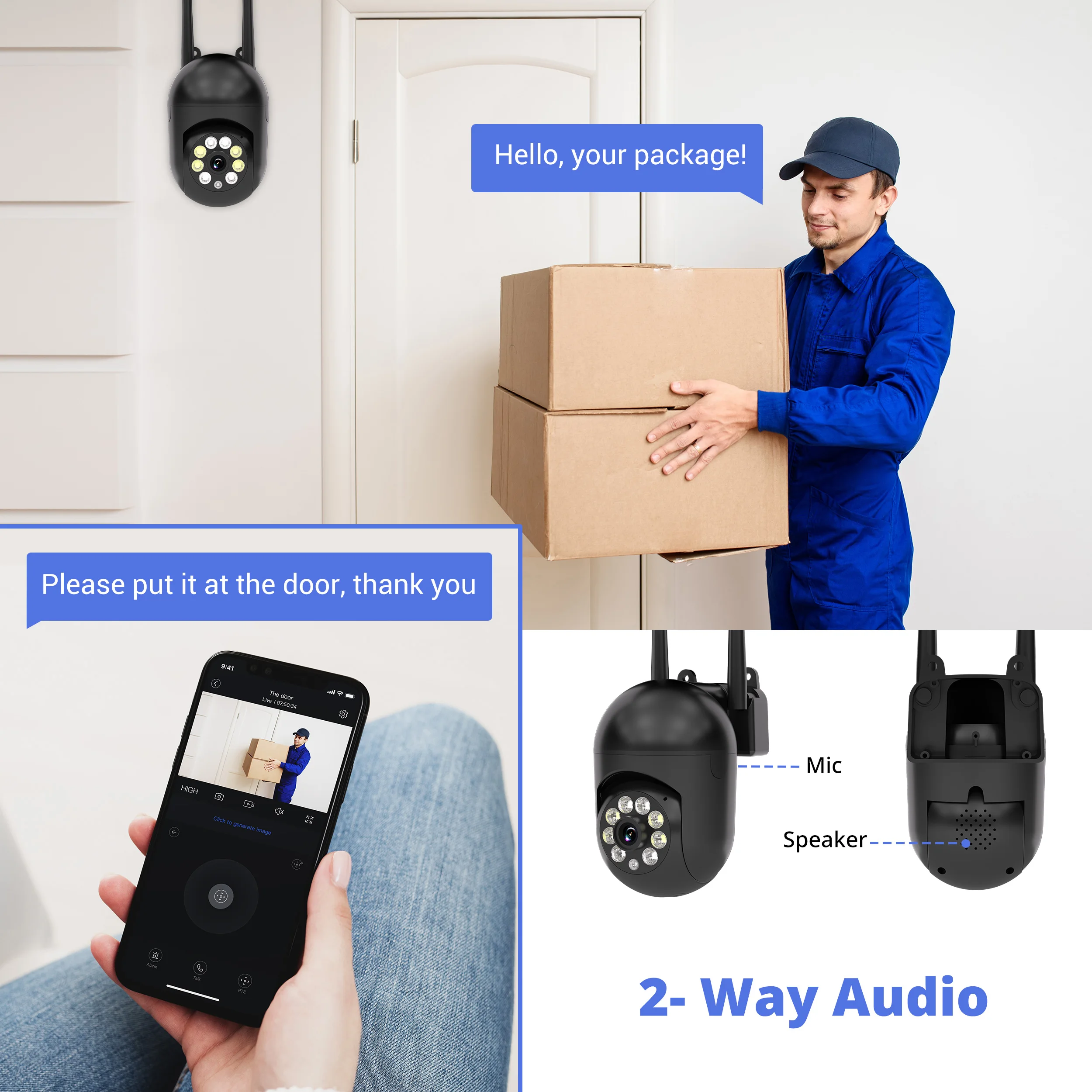 Ease Life App Black Upgraded WiFi Surveillance Camera Color Night Vision Motion Tracking Indoor Outdoor Security Monitor Camera 3
