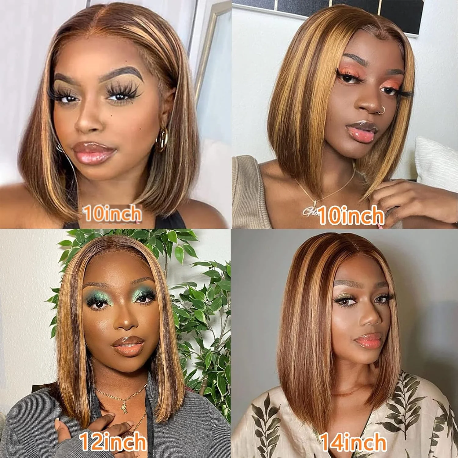 4/27 Highlight Bob Wigs Straight Lace Front Wig Human Hair 613 Honey Blonde Ombre Colored 13x4 Frontal Short Bob Wig Human Hair 5