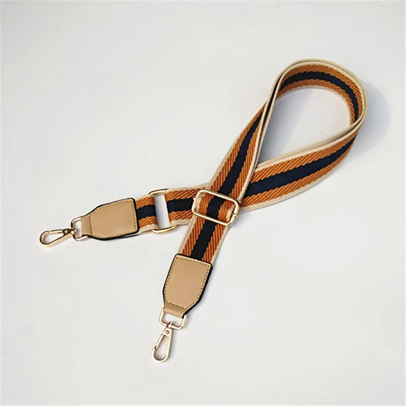 Classic Mix Color Striped Leather Long Strap Bag Accessories Adjustable Women's Shoulder Weight Reduction Gold Buckle Wholesale