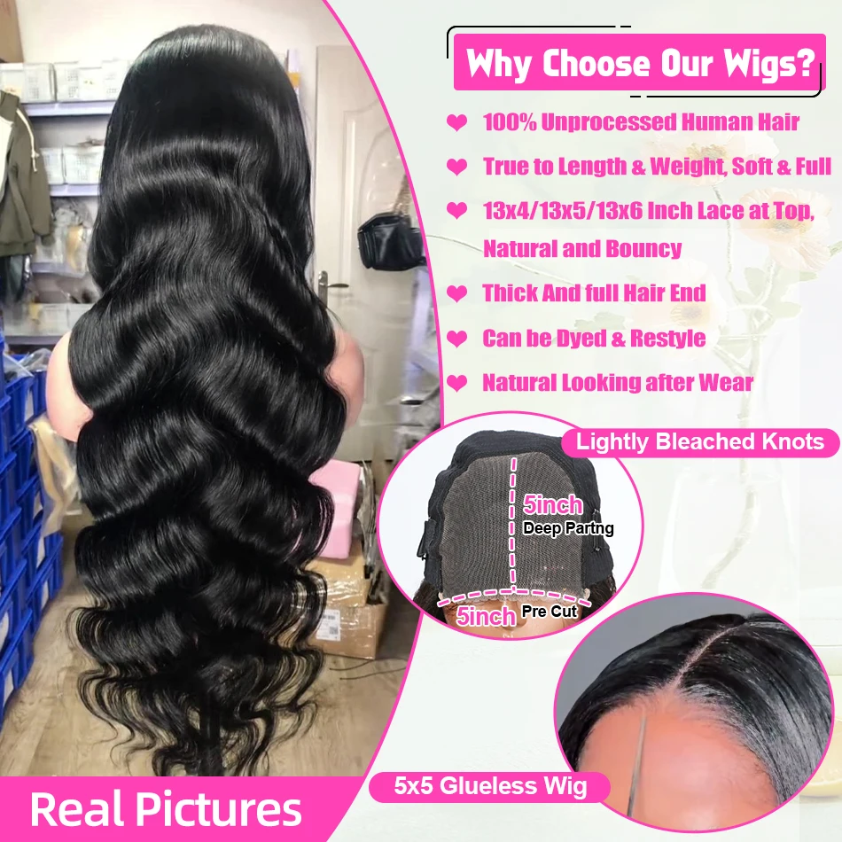 Human Hair Wig Lace Front Wig Human Hair Wigs Front Lace Wig HD 200% Body Wave 13x6 Lace Frontal Wigs 30 36 Inch Remy 13x4 Lace Front Wig 5x5 Closure Wig For Women