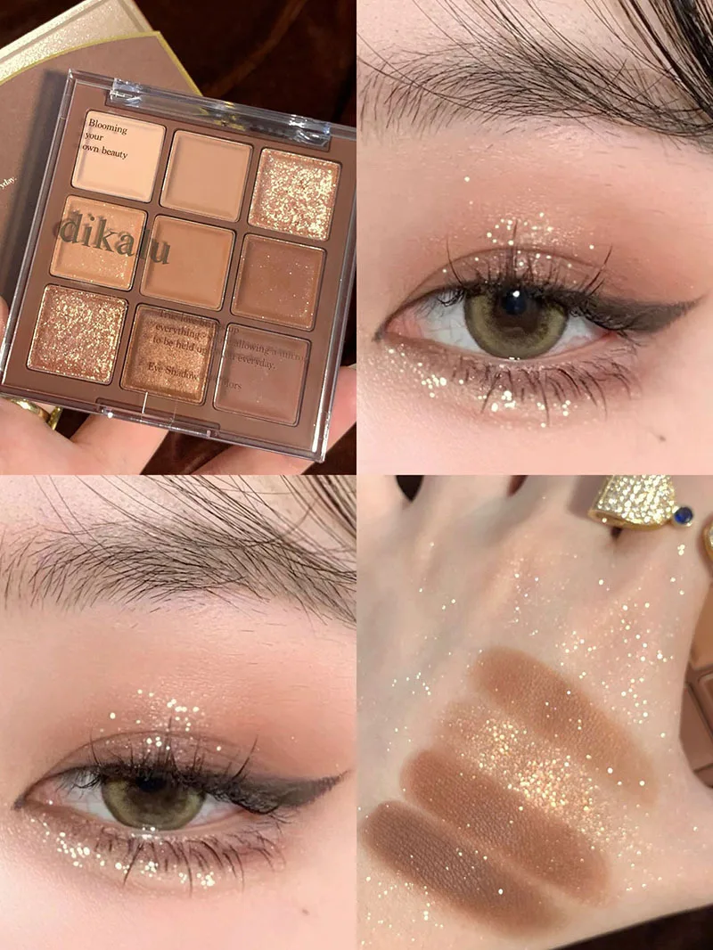 Description Picture 3 of itemNine-color Eyeshadow Tray Gentle All-in-one Shine Charming Eye Makeup Accessories Lasting makeup delicate glitter easy