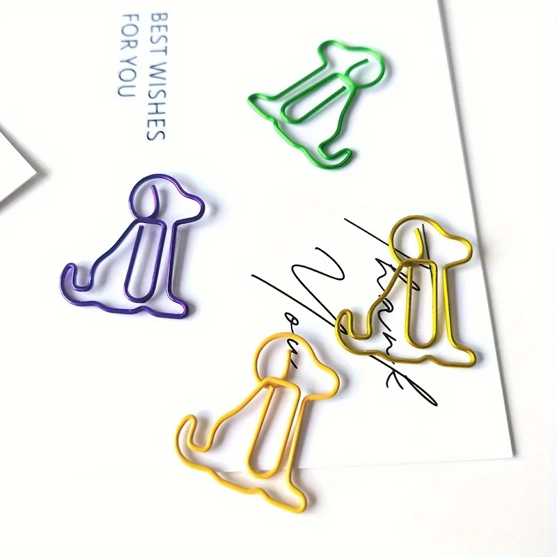 20pcs 개 모양 종이 클립 사무용품 동물 종이 클립 다채로운 특수 모양 문서 빌 정리 종이 클립