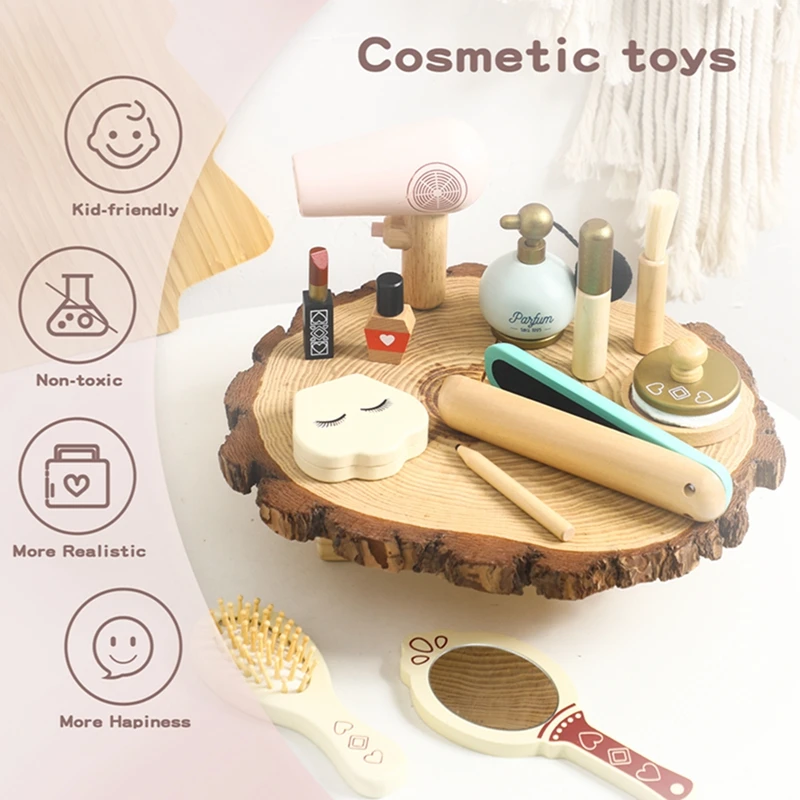 Girls Wooden Makeup Set Game Cosmetic Case Gift Toys