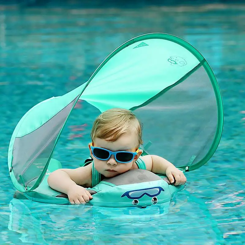 

Baby Swimming Float with Canopy Adjustable Removable Canopy Safety Buckle Kids Ring Pool Swimming Pool Accessories for Newborn