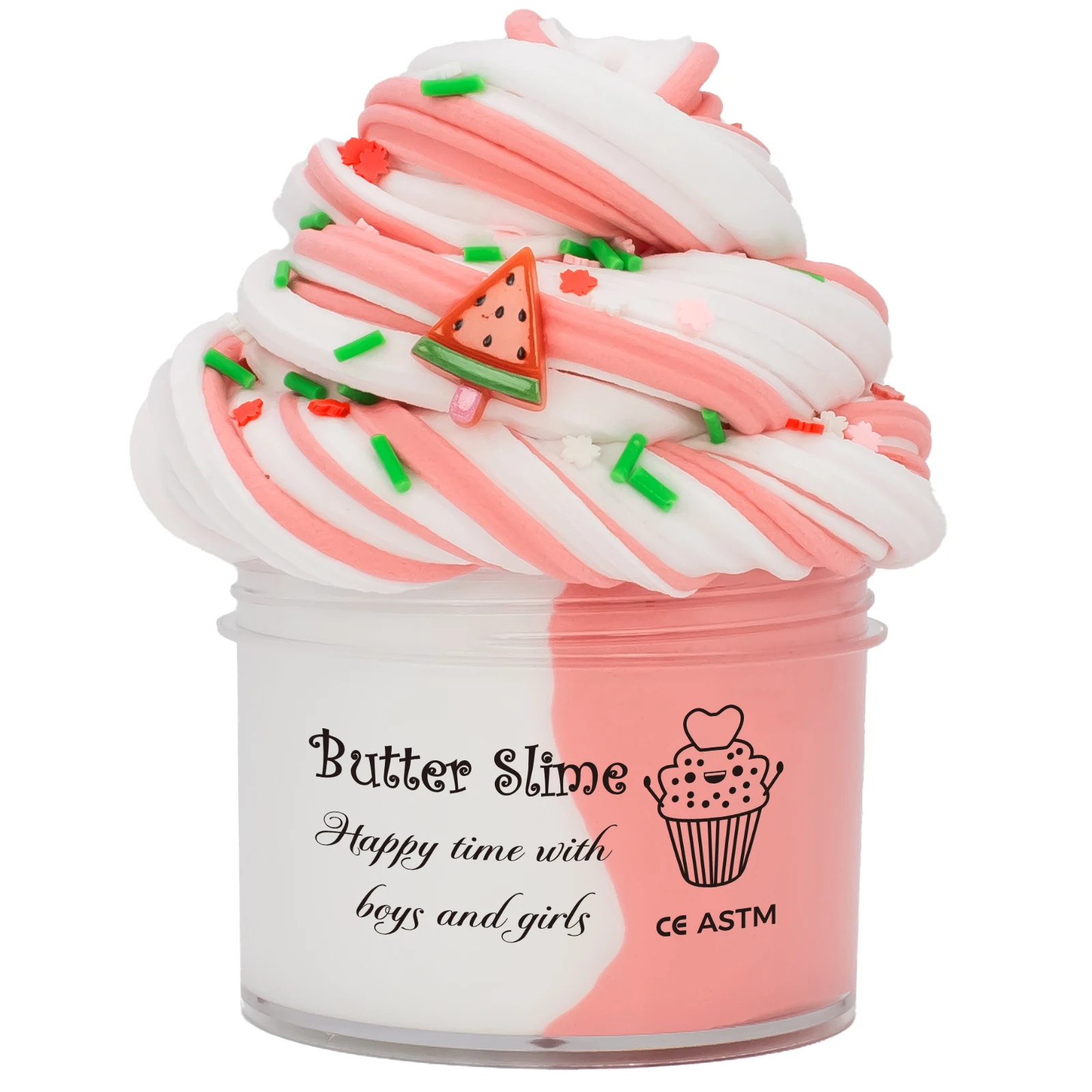 Mixed Butter Slime Kit Fluffy Putty, Watermelon Lollipop Charms for Kids, Stretchy Non-Sticky Stress Relief Toy for Boys Girls 5