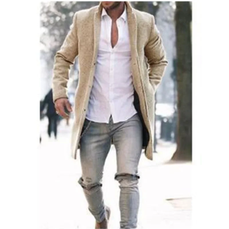Wool overcoat men's windbreaker mid-length woolen coat
