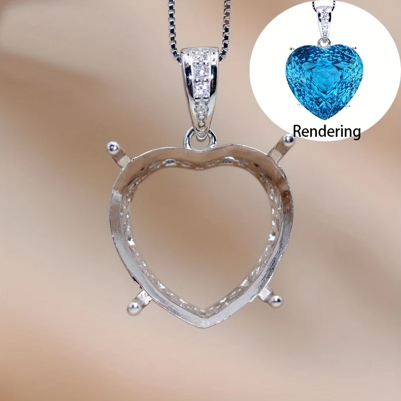 

S925 pure silver multi-size heart-shaped pendant setting, suitable for DIY gemstone necklaces, simple jewelry handcraft necklace