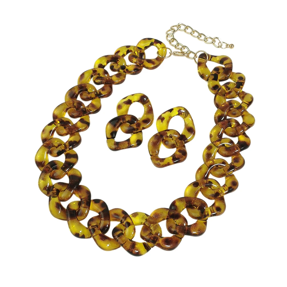 MANILAI Tortoiseshell Acrylic Chain Necklace Set With Earrings