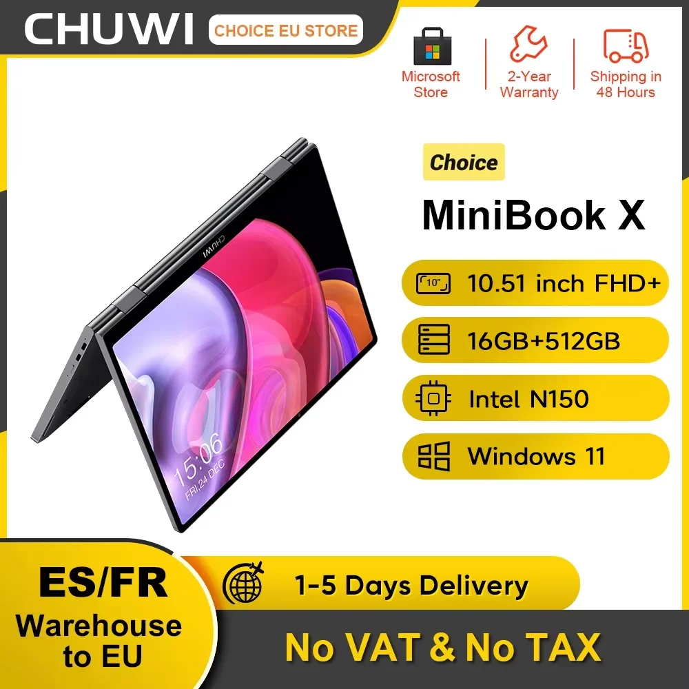 CHUWI MiniBook X N150 Laptop 10.51 Inch 16GB RAM 512GB SSD 2-in-1