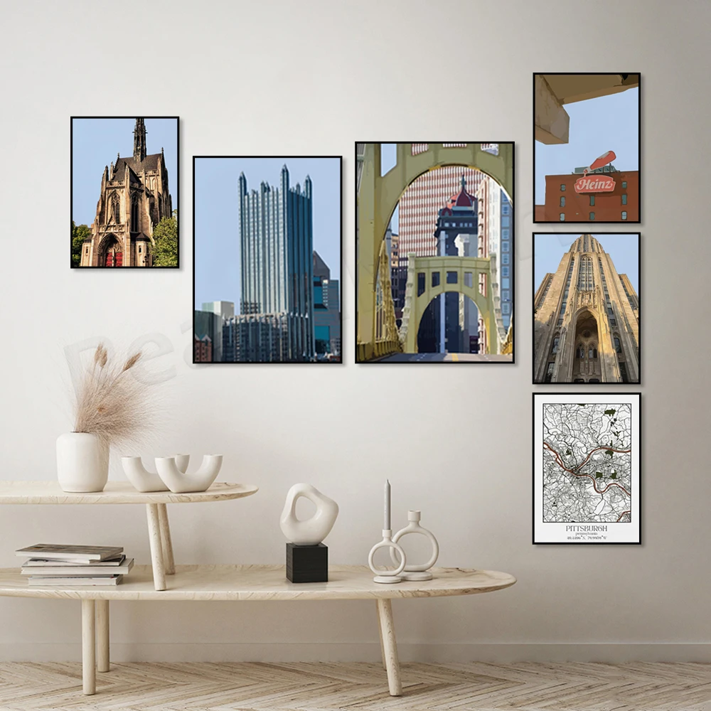 Stampa Della Città Di Pittsburgh, Punti Di Riferimento Di Pittsburgh, Mappa Di Pittsburgh, Poster Nordico Da Viaggio Vintage Della Pensilina Su Tela D