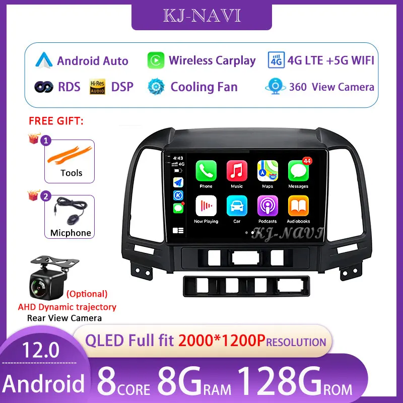 

Carplay Android 12 For Hyundai Santa Fe 2 2006 - 2012 Car Radio Multimidia Video Player Navigation GPS DSP 2Din Head Unit