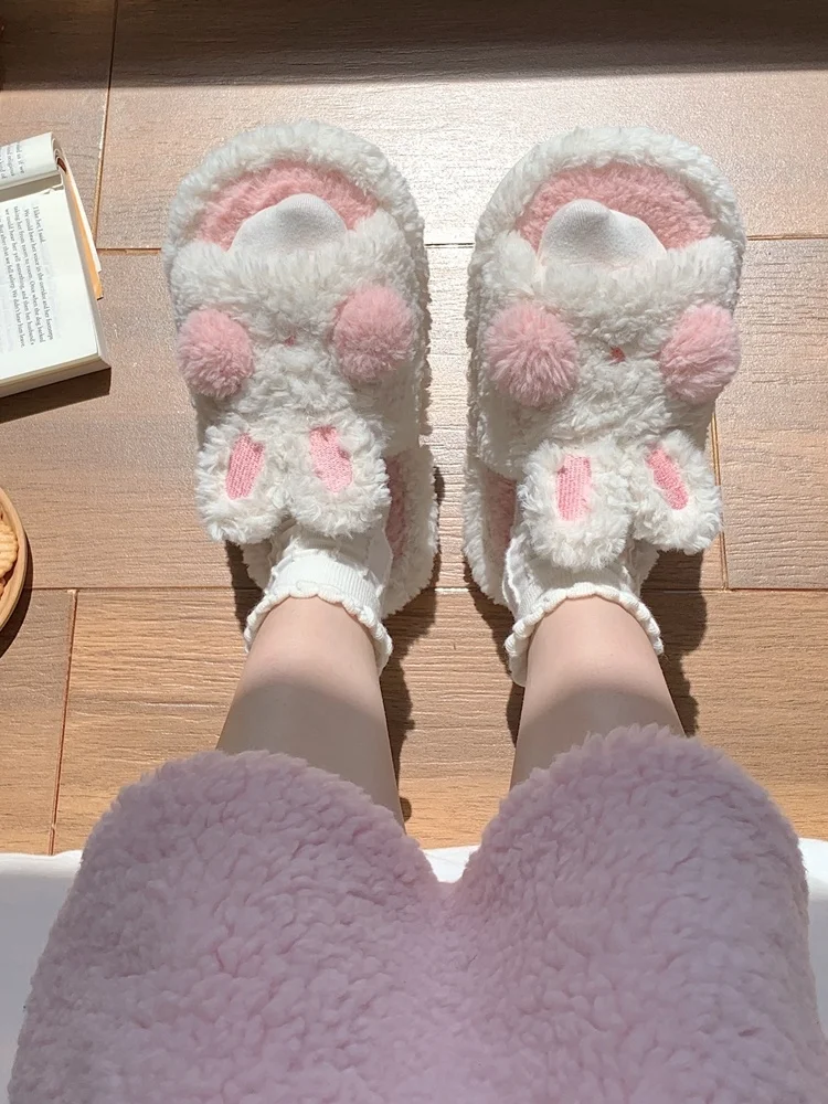New Cute DUDU Cat Cotton Slippers Women's Winter Plush Cartoon Home Indoor  Anti-skid Soft Bottom Bag Heel Plush Slippers - AliExpress