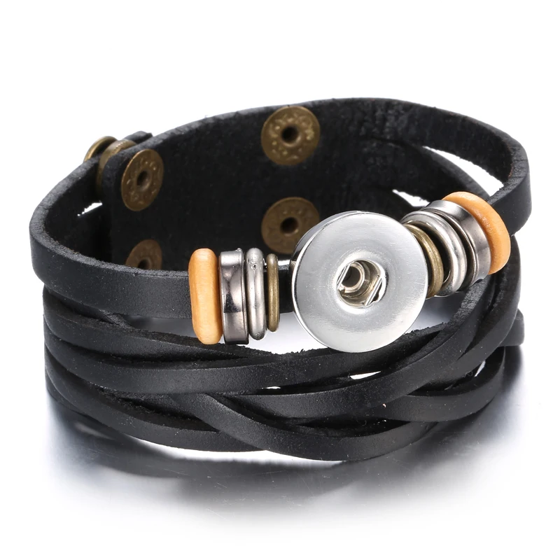 Leather Snap Button Bracelet Handmade Brown Black PU Leather Snap Bracelet for Women Men Fit DIY 18mm Buttons Jewelry bracelet jewelry,metal snap buttons