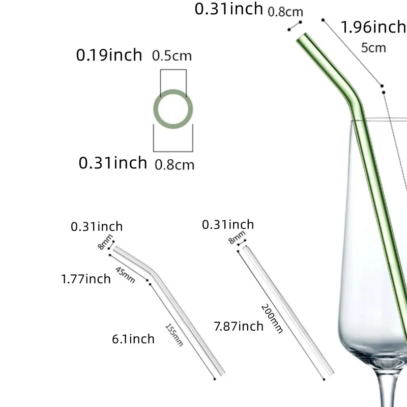 4pcs Green/Pink Reusable Glass Straws High Temperature Resistant Straight Tube Bend Tube Eco-friendly Milk Tea Juice Coffee Beverage Straws with 2 Cleaning Brush