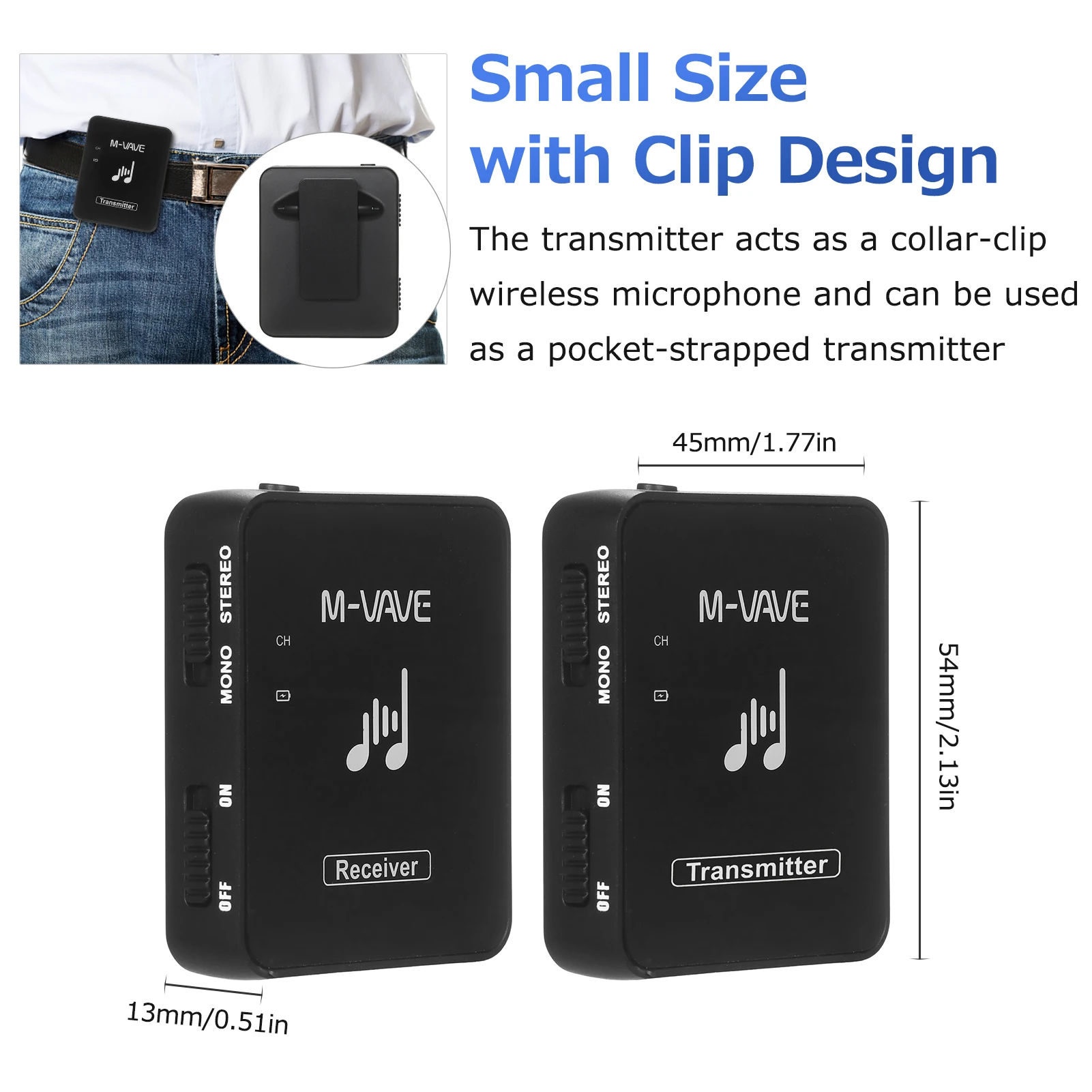 Wireless Earphone Transmitter M-VAVE SWS10 2.4GHz Wireless Earphone Monitor Transmission System USB Rechargeable Transmitter & Receiver Support Mono/Stereo