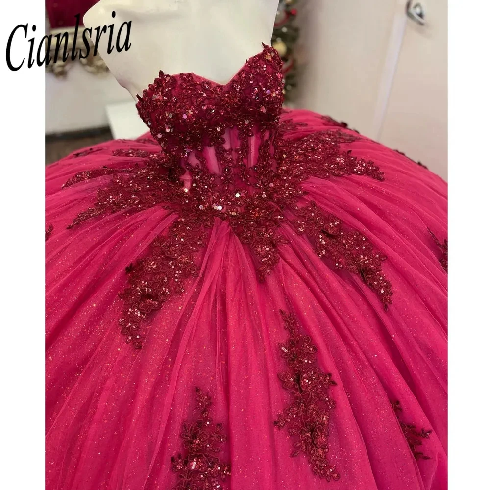 

Red Sweetheart Beading Crystal Ball Gown Quinceanera Dresses Sleeveless Appliques Lace Corset Sweet 16 Vestidos De XV Años