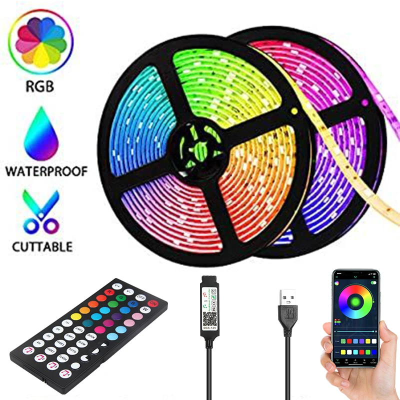 LED Strip Lights RGB 5050 Christmas TV Color Change  Syn Music Bluetooth Backlight SMD 5V for Livingroom Decoration Neon Lights bluetooth led strips smd5050 phone control neon ice lighting music sync lamp for bedroom decoration tv backlight dc5v room decor