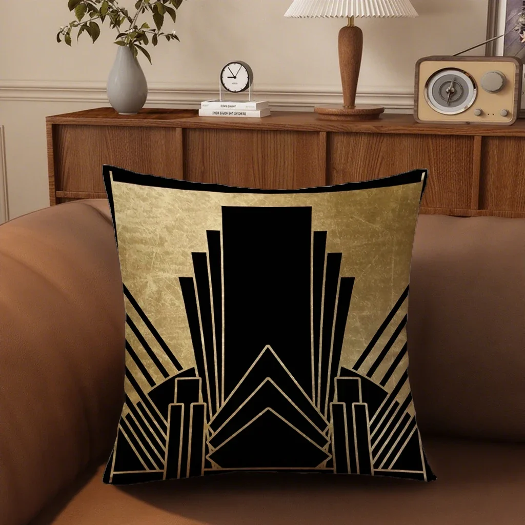 Art Deco gold-pattern pillow cover