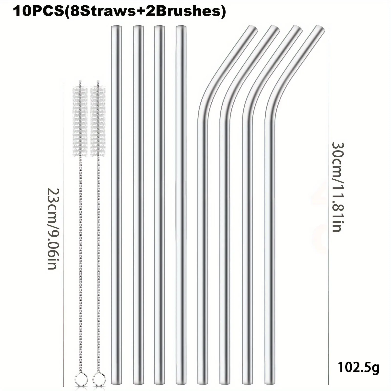 30cm Reusable Silver Stainless Steel Drinking Straw