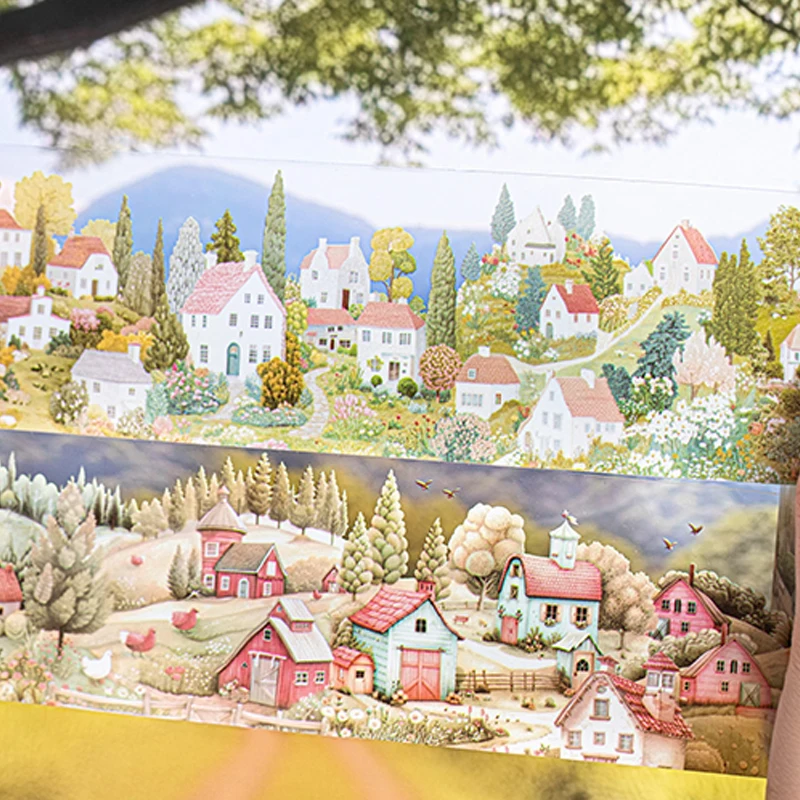 3Rolls/bag Little village series landscape theme tape handbook material beauty tape DIY notebook cell phone case 3