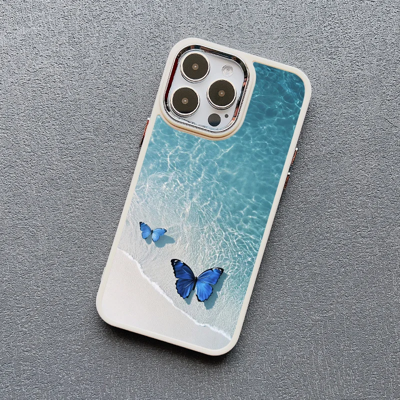 Blue Butterfly Ocean Waves Silicone Phone Case Cover