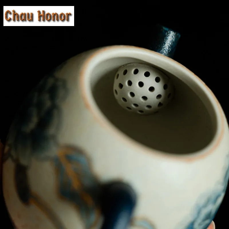 Blue And White Flint Red Travel Tea Set Kit Boutique Gold Drawing Peony Flower 1 Pot 1 Cup Tea Making Organizer Portable Bag