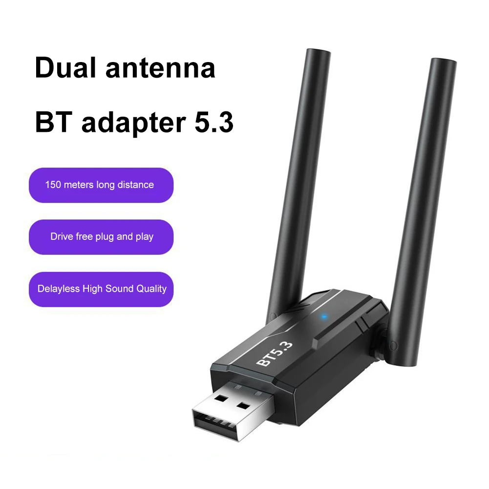 

USB Bluetooth 5.3 Adapter 150M USB Bluetooth Dongle Adaptador for PC Wireless Mouse Keyboard Music Audio Receiver Transmitter