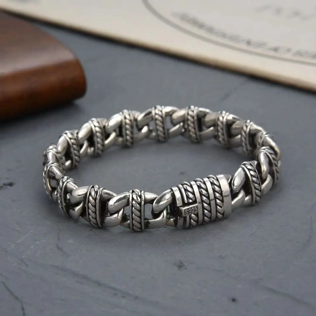 

High-grade S925 Sterling Silver Heavy Industry Pig Nose Bracelet Men's Cool Drag Punk Cool High Cold Vintage Bracelet