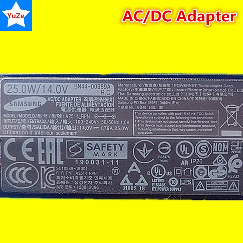 

BN44-00989A 14V 1.79A 25W A2514-RPN AC/DC адаптер питания для монитора SAMSUNG