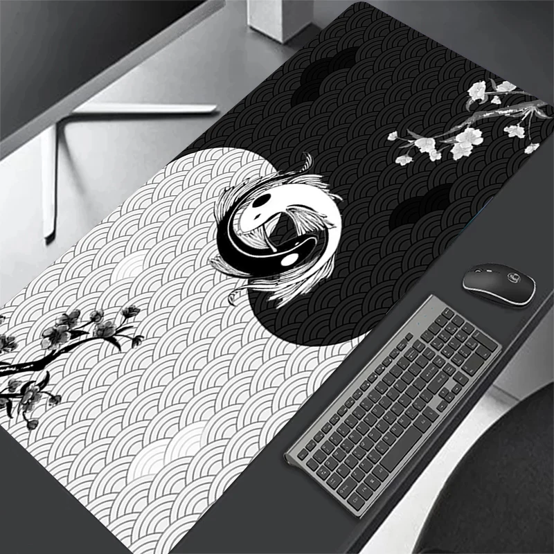 

Large Black Mousepad Fish Art XXL Mouse Pad Rubber Japanese Koi Office Table Desk Mat Keyboard Rugs Gaming Mouse Mats PC Carpet