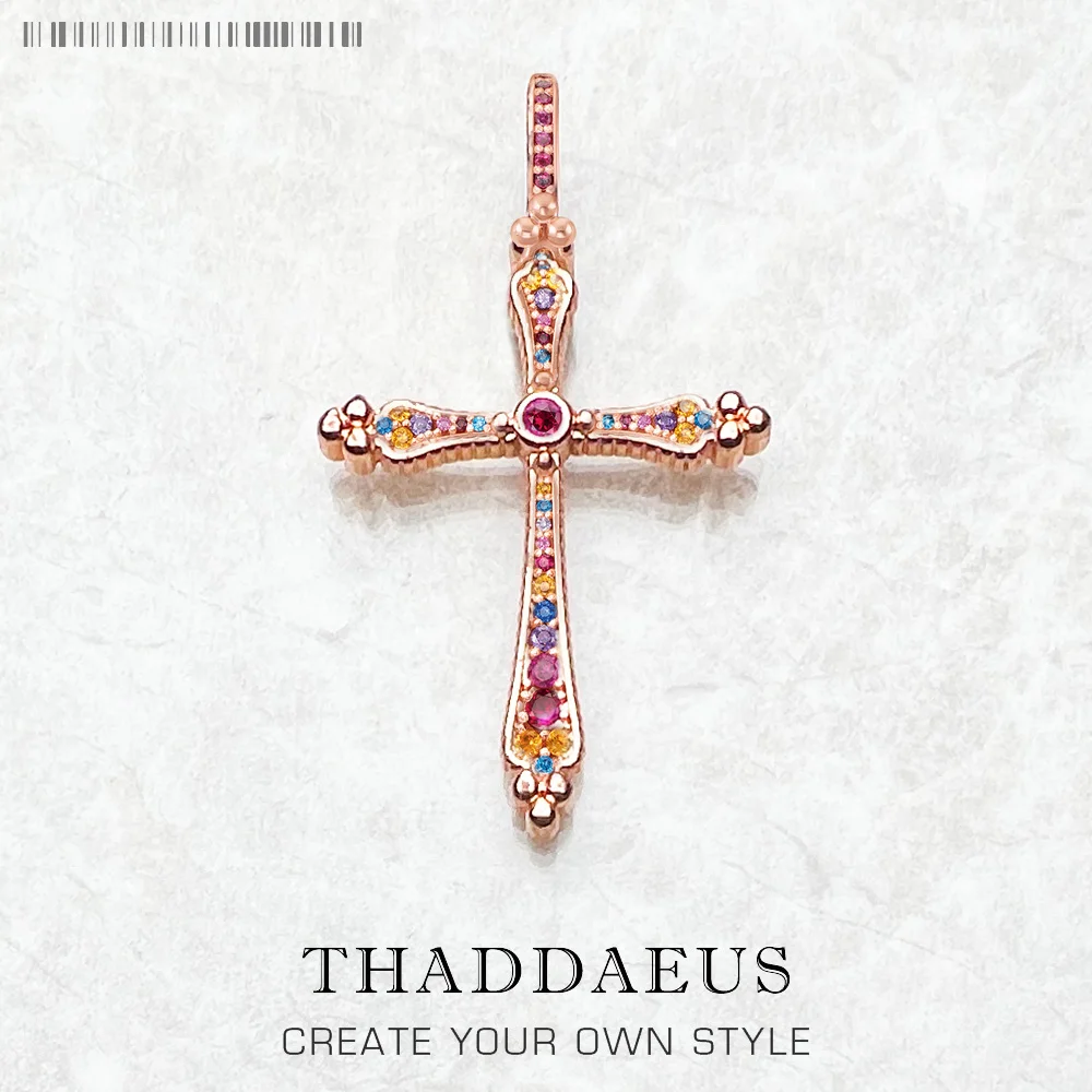 Ciondolo Royalty Cross Spring Bohemia Fine Jewelry Europe Style 925 Sterling Silver Color Oro Rosa Soul Gift For Woman