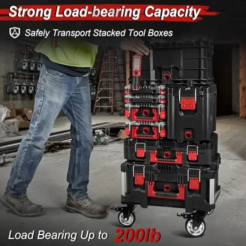 Tool Box Dolly Packout Toolboxes Thickened Carbon Steel Frame Large Wheels with Brake System Strong and Sturdy Lock 4