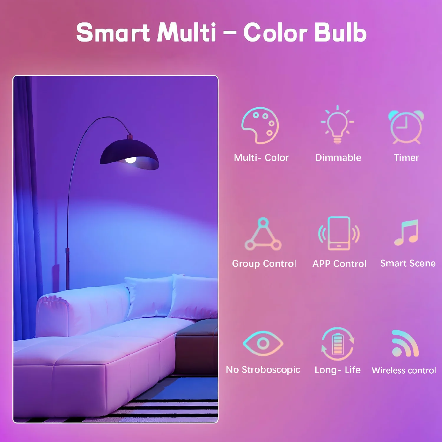 4pcs, RGBCW Smart Light Bulbs, Color Changing Dimmable Bulbs with Music Sync & App Control, Smart Home Lights for Bedroom.