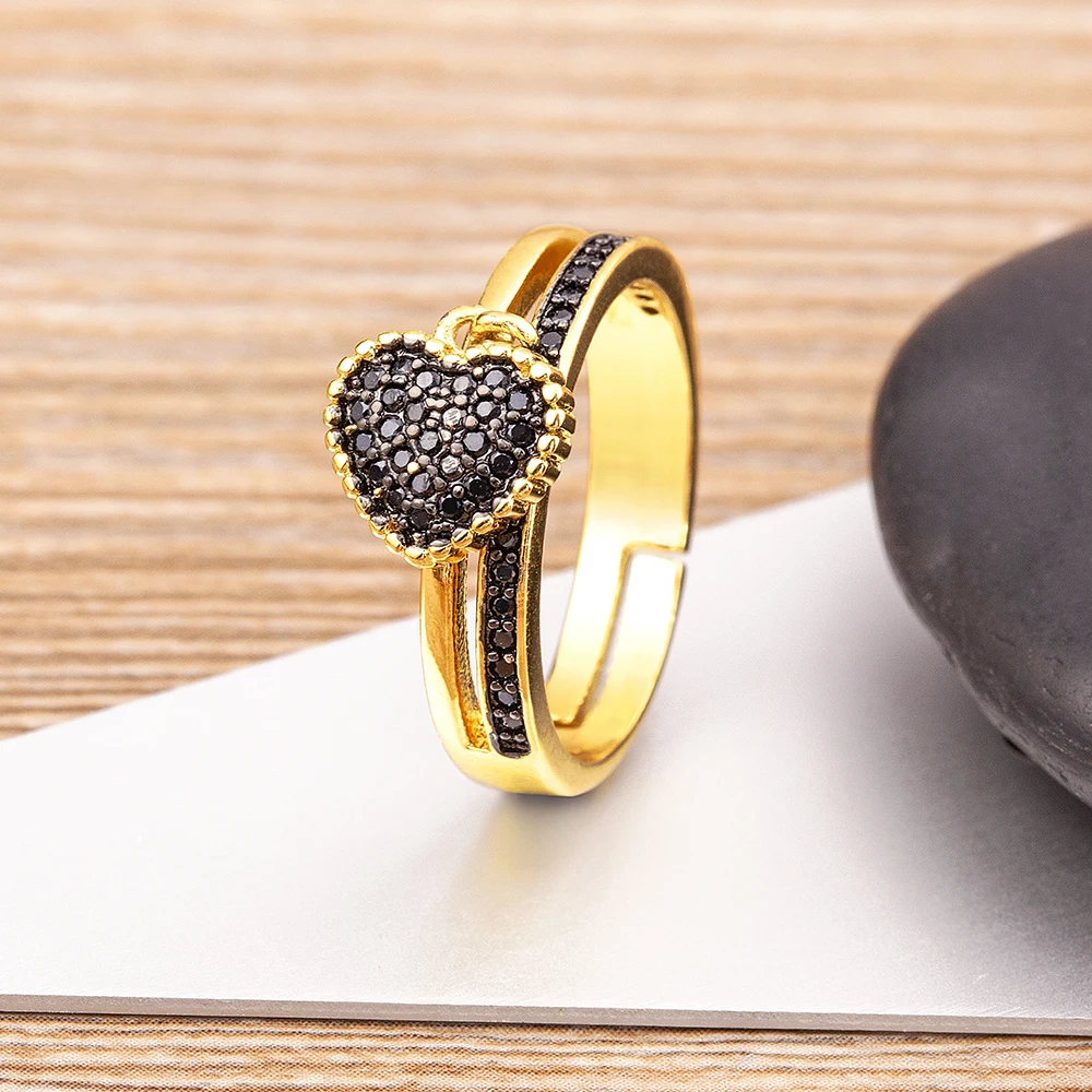 AIBEF New Heart Pendant Copper Rings Women Gold Color Cubic Zircon Adjustable Rings Accessories Jewelry Gift Dropshipping 2