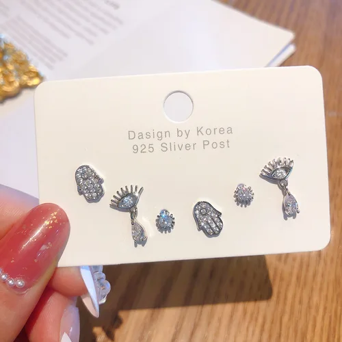 SIPENGJEL 여성용 반짝이는 지르콘 스터드 귀걸이 세트, 악과 눈 나비 연골 귀걸이, 피어싱 쥬얼리 세트, 2023, 6 개 3
