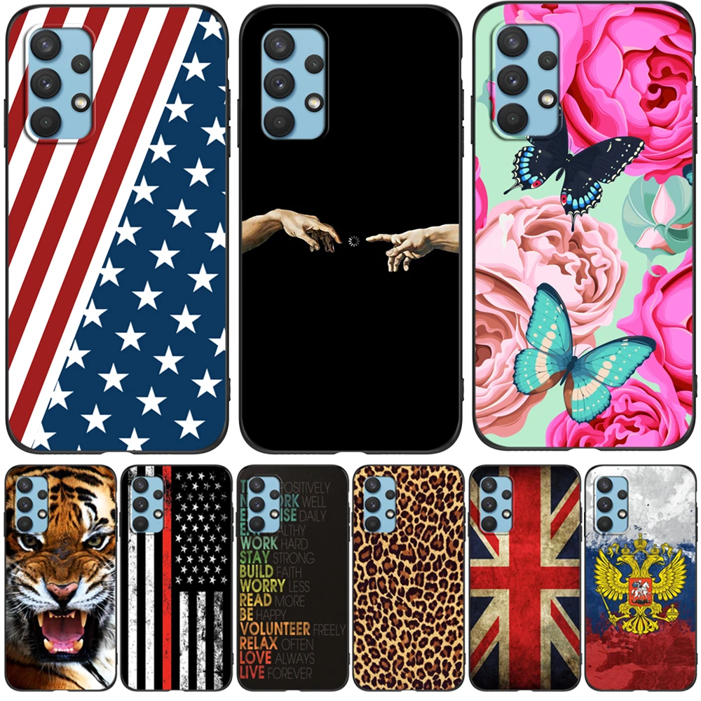 Per Samsung Galaxy A52 A72 Cover Posteriore Per Samsung A52 A72 4G A52S 5G 2021 Custodia In Tpu Nero Uk Usa Flag Skull Wolf