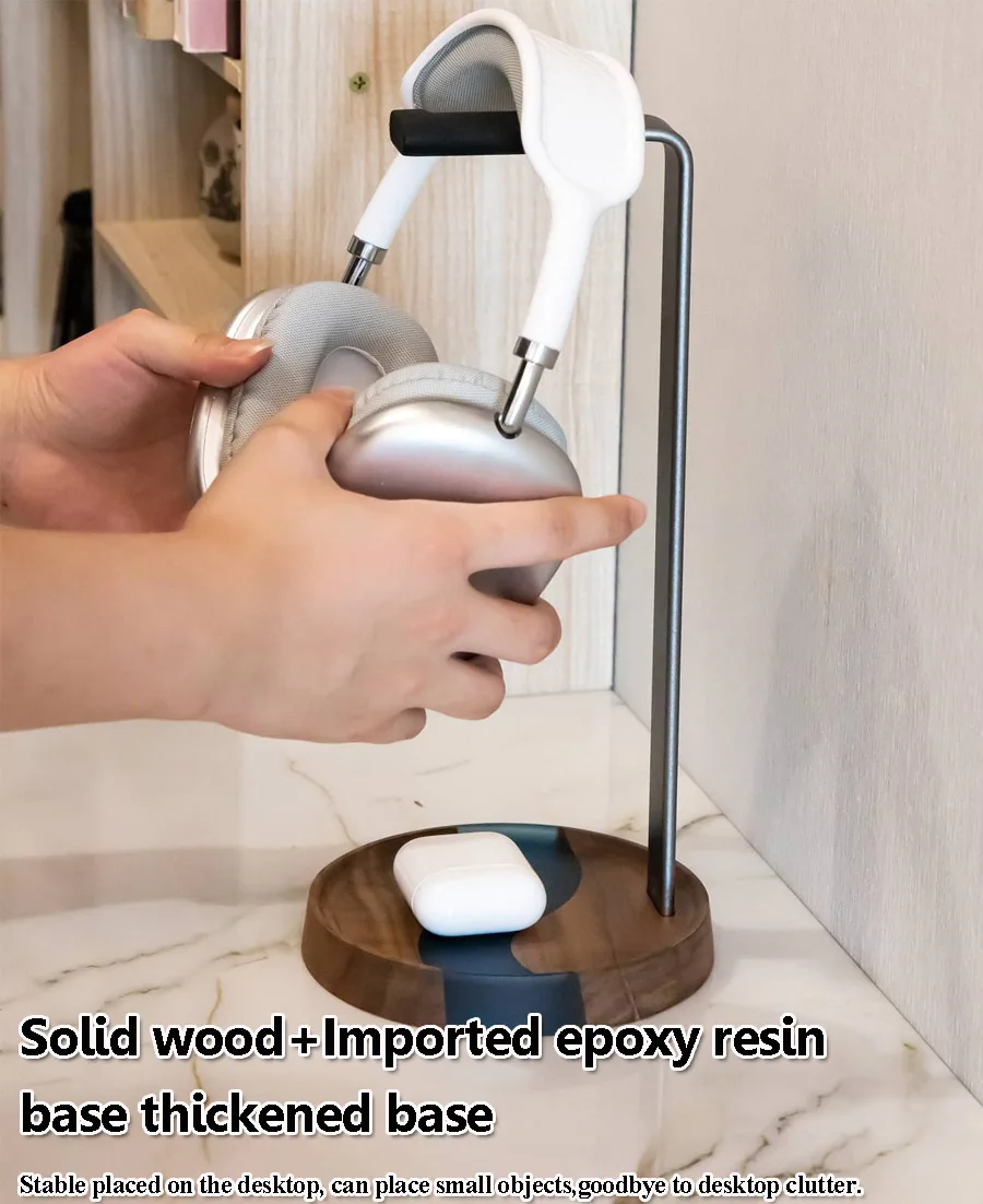 Portable Detachable Headphones Stand Walnut Wood Aluminum Alloy Gaming Headsets Bracket for Airpods Max Desktop Display Shelf