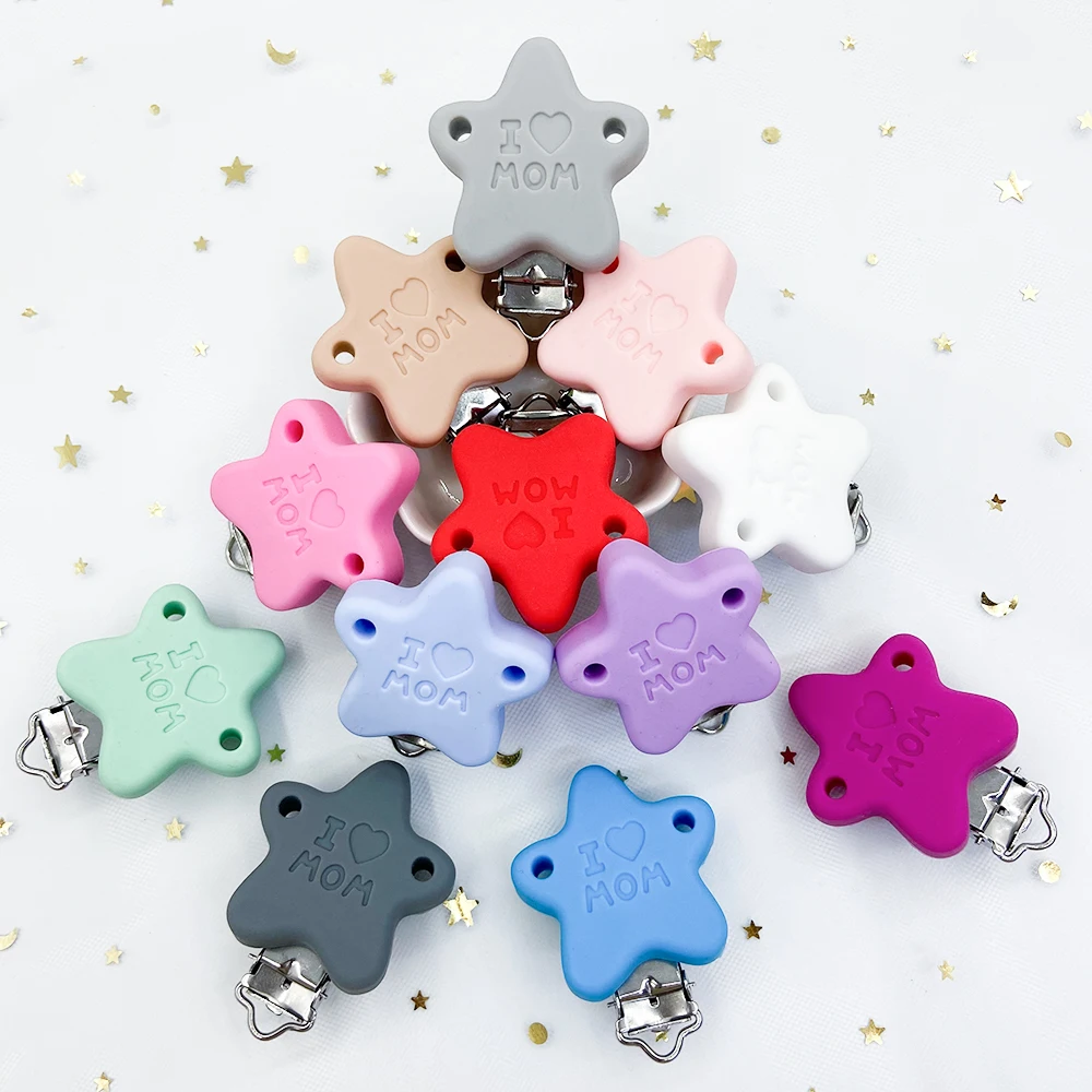 Silicone Star Baby Pacifier Chain Accessories Food Grade Diy Teether Necklace Bead Soother Chew Toy Dummy Clips 3PCS