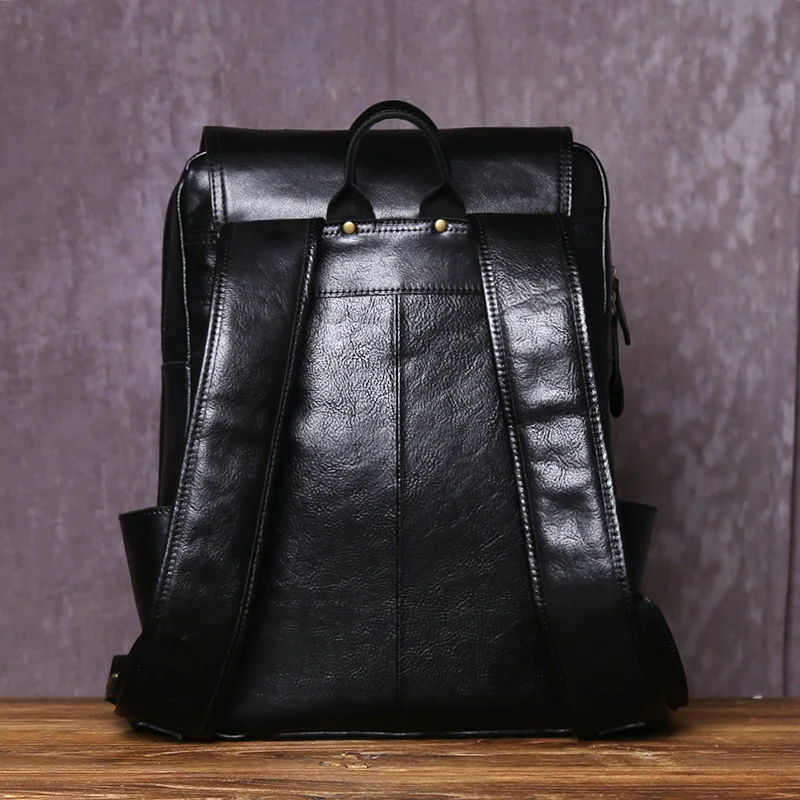 Tree Cream Cowhide Men's Backpack With Large Capacity Fashionable And Casual Top Layer Cowhide Zipper Computer Bag