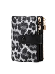 Minimalist Women's Large Capacity Double Zipper Wallet (QB347 - black Leopard)