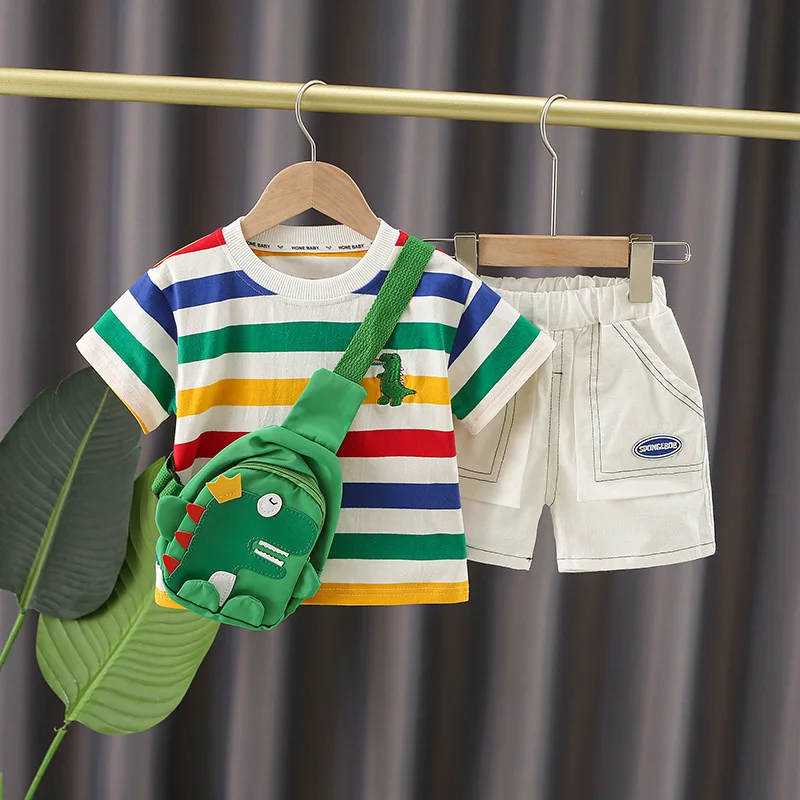 LJW 2022 Cartoon infant Suits Baby Clothing Set for Boys Girls Cute Summer Casual Clothes Set Striped Top+Shorts Kids Clothes Baby Clothing Set near me